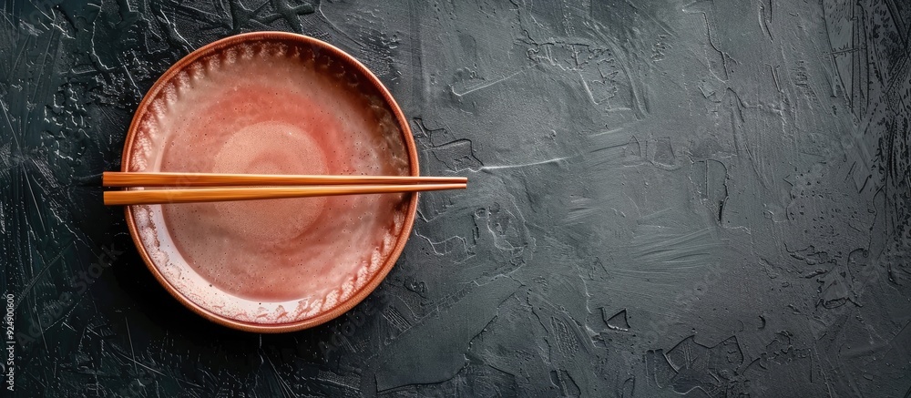 Poster a traditional japanese chopstick plate is seen from above on a dark backdrop providing copy space fo