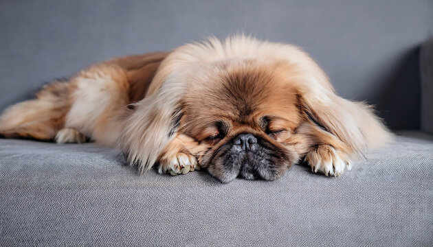 pekingese dog sleeping on sofa