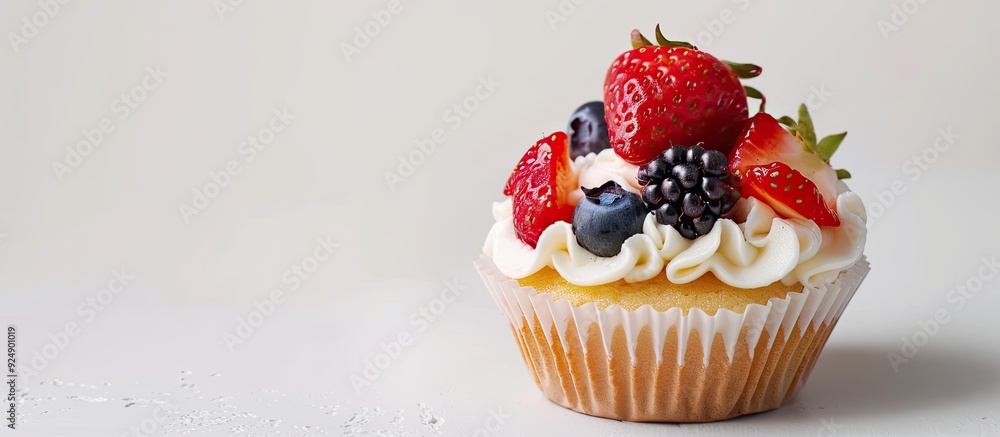 Aufkleber mini fruit cupcake in paper on a white backdrop with copy space image