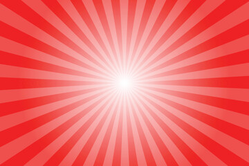Pink sun ray vector background. Radial beam sunrise or sunset light retro design illustration. Light sunburst glowing vivid red background.	
