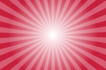 Abstract red sunburst background with sun ray. Pattern of starburst. Texture with light of sunburst. Radial beam of sunlight. Retro background with flash. Design of sunbeams. Vector.