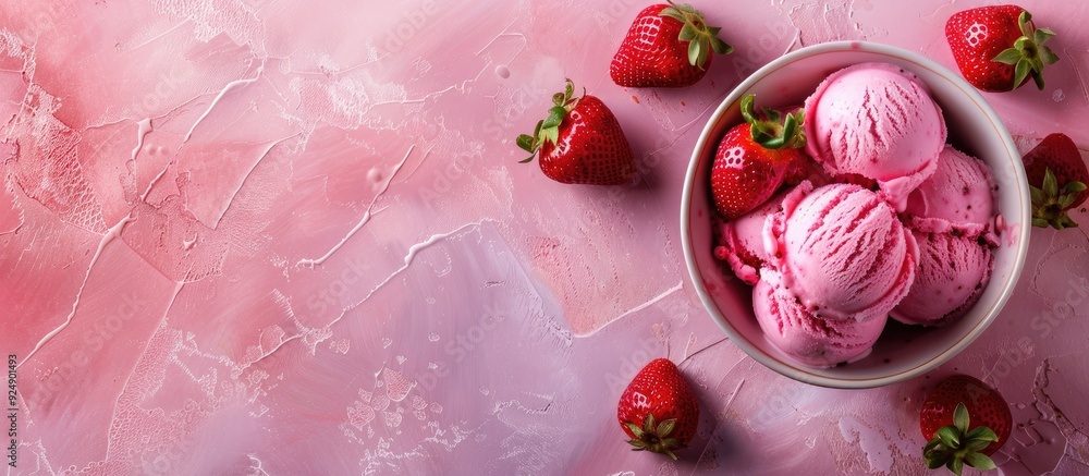 Aufkleber Top view of strawberry ice cream with a textured background perfect for design with copy space image