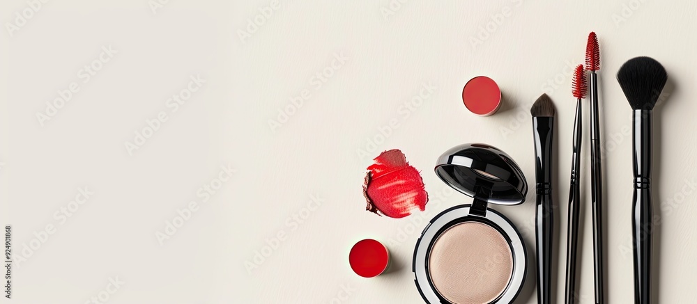 Aufkleber still life with makeup elements set against a blank background for a high quality copy space image