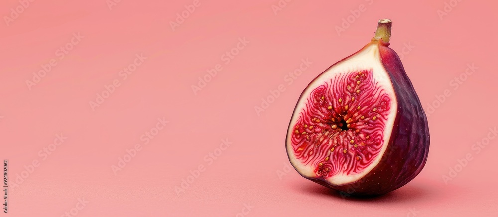 Poster A vibrant red fig set against a clear background with space for copy on the image