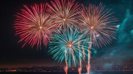 Labor Day fireworks over a lake, USA celebration, stunning night view
