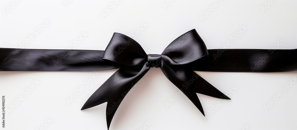 Poster ribbon in black satin tied in a bow on a white backdrop with copy space image