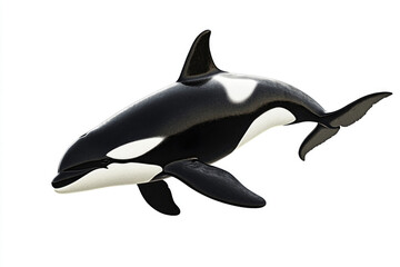 An orca with a sleek black and white body isolated on a white background.