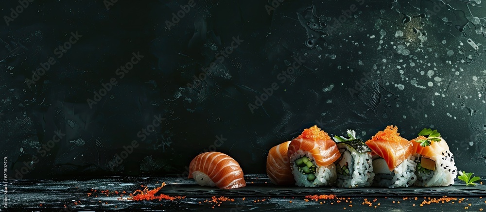 Poster Sushi displayed on a dark backdrop with copy space image