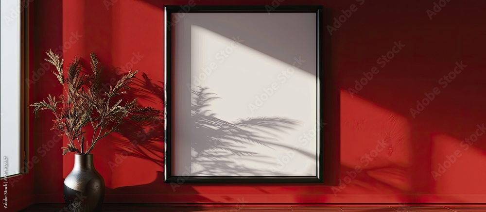 Leinwandbilder Minimalistic concept featuring an empty frame on a red wall with a blank area for adding images known as a copy space image