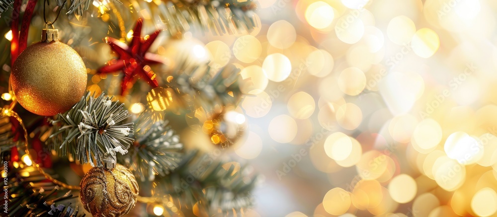 Fototapete festive holiday greeting card showcasing lovely decorations with a blurred background for adding tex
