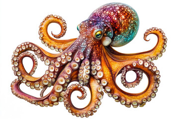 Octopus with textured skin and tentacles isolated on a white background.