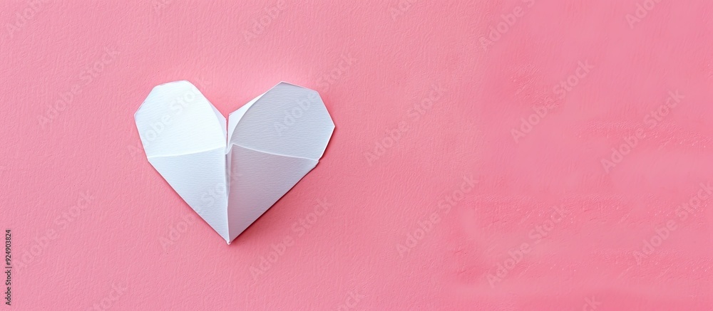 Aufkleber white heart cut from paper on pink pastel background with copy space image capturing a valentine s d