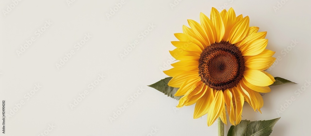 Poster sunflower on white backdrop with copy space image