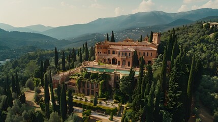 Obraz premium Spanish Hilltop Castle, Olive Groves, Serene Scenery Panorama