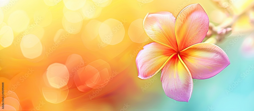 Aufkleber background with a sole blooming plumeria flower in the center with copy space image