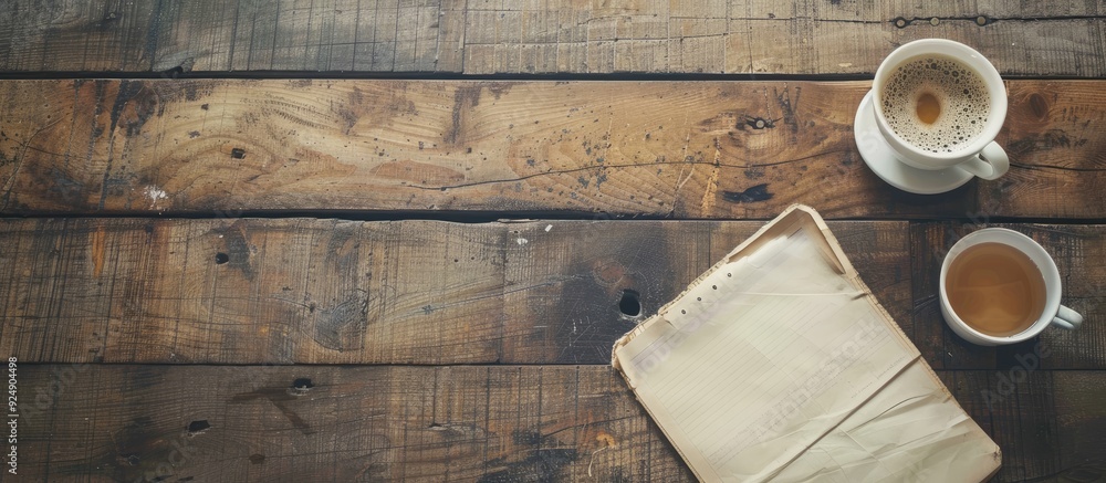 Leinwandbilder vintage toned wood table with a blank notepad perfect for adding your content with a copy space imag