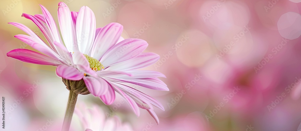 Poster pink and white flower in focus with empty space for text in the image. creative banner. copyspace im