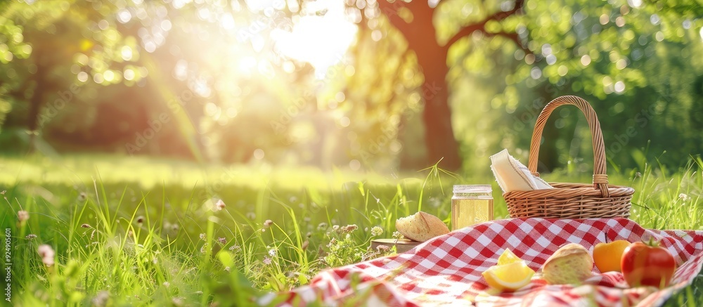 Poster sunny summer picnic setting with ample copy space image