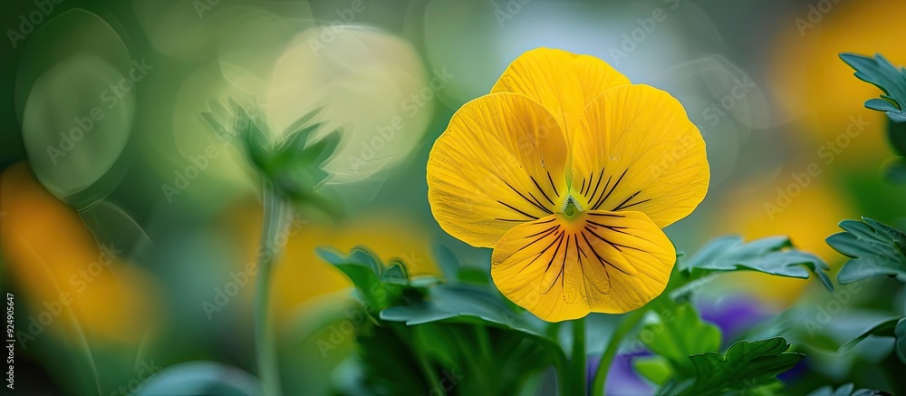 Aufkleber An image with a soft focus captures a macro shot of a yellow pansy providing ample copy space