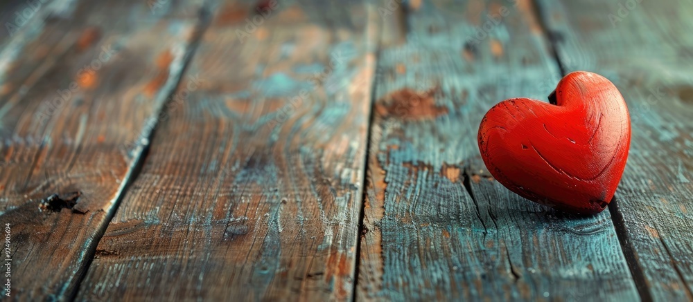 Aufkleber vintage style concept for valentine s day with a red heart clip on a wooden surface and copy space i