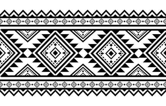 Ancient echoes Aztec geometric seamless patterns southwest Navajo Native American tribal ethnic black and white for textile printing