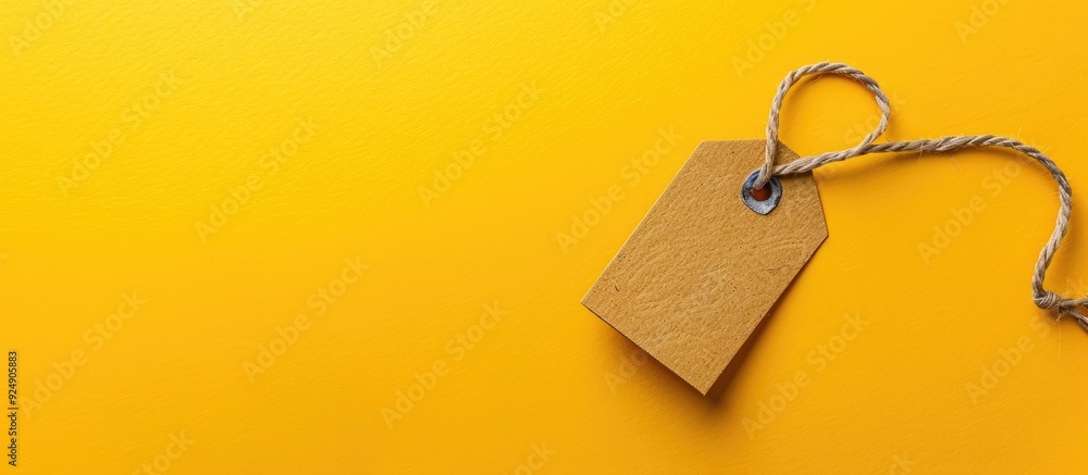 Aufkleber Top view of a yellow background with a tag offering copy space image
