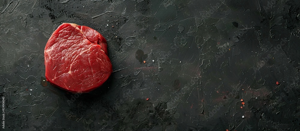 Poster a raw beef tenderloin on a butcher table with a black background seen from above showcasing a copy s