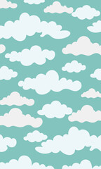 Fluffy white clouds create a seamless pattern on a blue background
