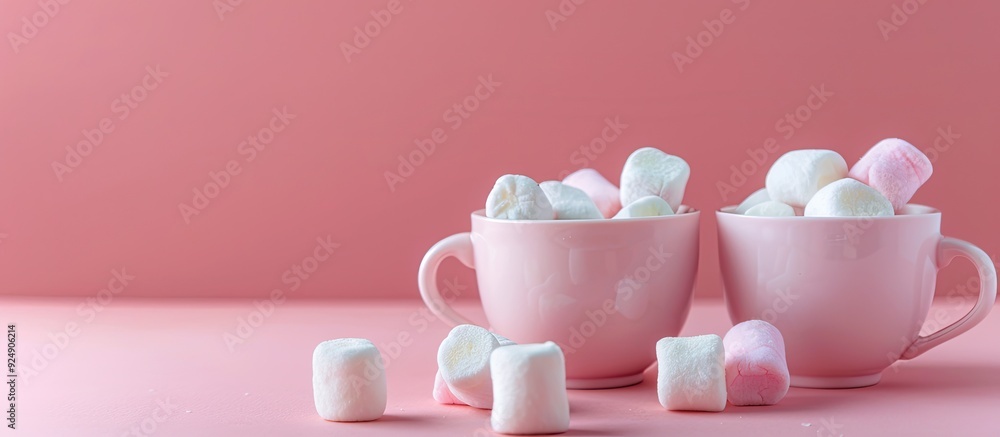 Poster marshmallows atop cups with ample copy space image