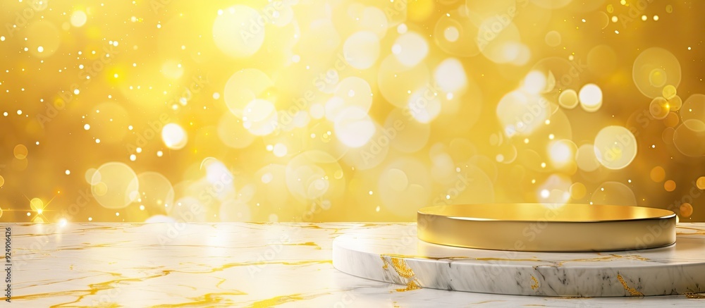 Poster luxurious backdrop for displaying products with a festive ambiance featuring a gold and white marble