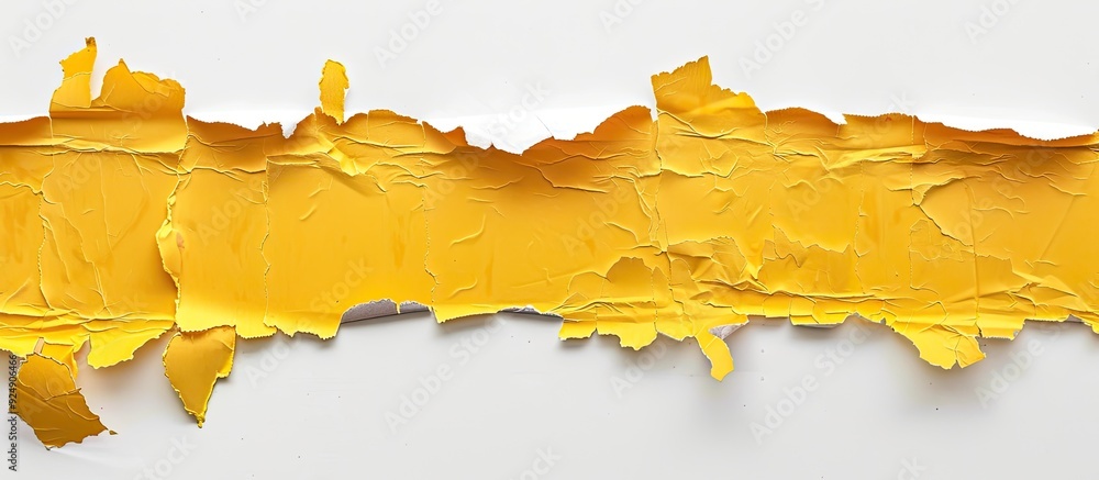 Fototapete yellow torn paper strips with ragged edges on a white background with space for copying images