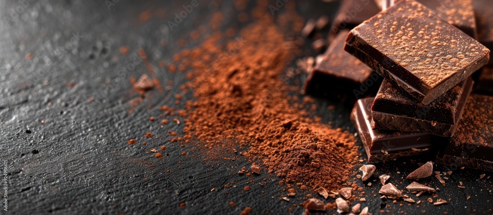 Leinwandbilder Japanese gourmet chocolates with a soft cocoa dusting on a black backdrop featuring copy space image