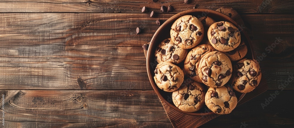 Aufkleber a rustic studio shot featuring homemade chocolate chip cookies on a wooden table with a vintage and 