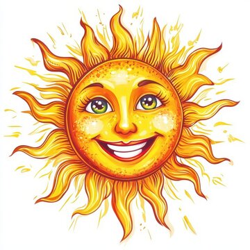 recommend clip art: Bright and cheerful sun, sunny, yellow, happy, summer, clipart, white background, high quality--ar 1:1