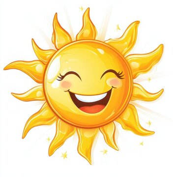 recommend clip art: Bright and cheerful sun, sunny, yellow, happy, summer, clipart, white background, high quality--ar 1:1
