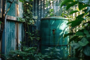 Fototapeta premium Water Tank for Home Water Storage. Environmentally Friendly Plant Reservoir