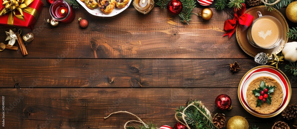 Poster festive background with a christmas food menu featuring breakfast lunch and holiday dinner table pla