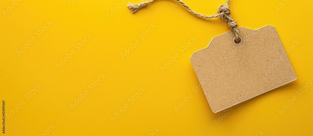 Canvas Prints Top view of a yellow background with a tag offering copy space image