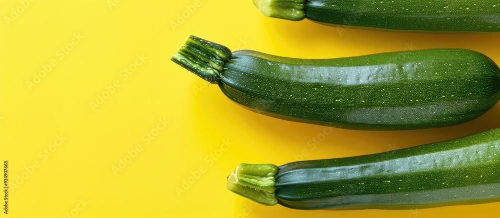Aufkleber copy space image featuring ripe zucchini set against a yellow backdrop in a close up view
