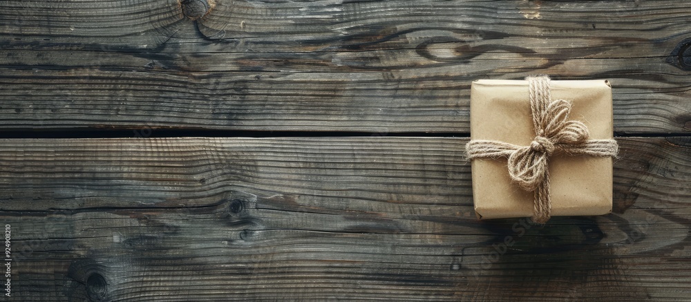 Leinwandbilder A present box displayed on a rustic wooden surface with a blank space for an image. Creative banner. Copyspace image