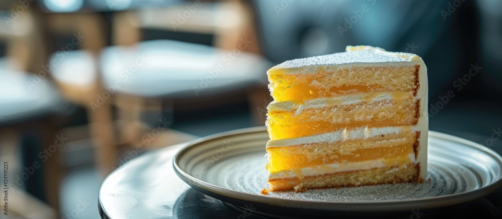Aufkleber selective focus on a three layers rich egg yolk cake with jam between them spiku or lapis surabaya i