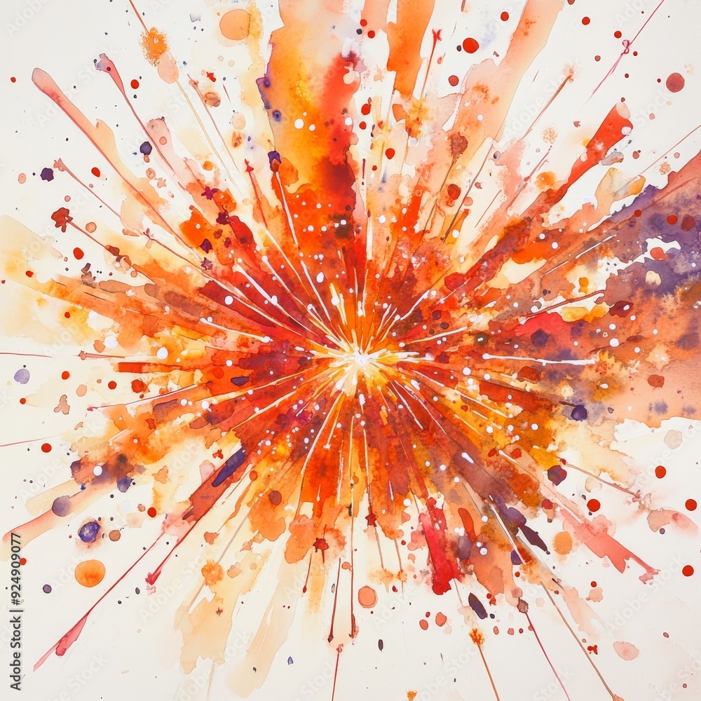 Wall mural watercolor painting depicting exploding supernova star