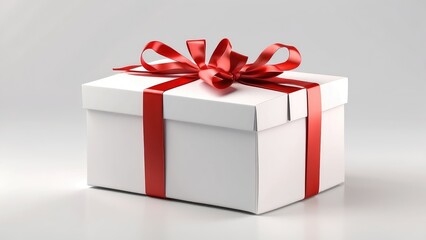 Obraz premium Isolated on a white background with shadow 3D rendering, a white present box or blank gift box with a red ribbon bow and an open blank tag