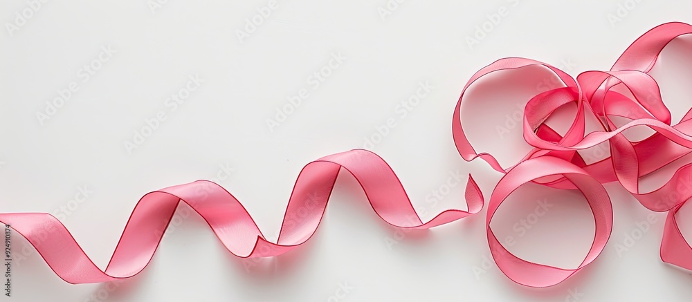 Aufkleber a flat lay photo with a pink curly ribbon on a white background providing copy space image