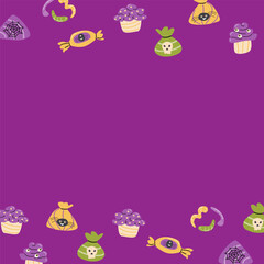 Halloween cute frame or border with funny spooky candy, lollipops,