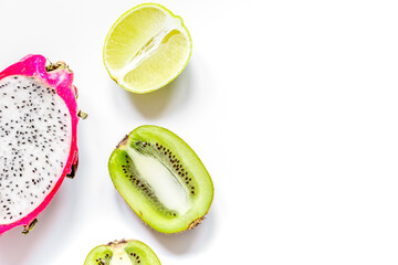 fresh kiwi and pitaya pattern on white background top view mock-up