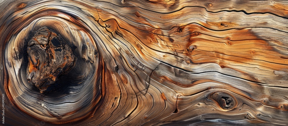 Aufkleber polished tree trunk with a prominent knot and a distinctive brown wood pattern provides a visually c