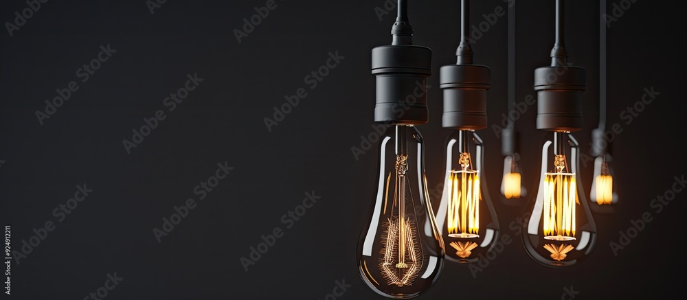 Aufkleber lightbulb filament set on black backdrop enhancing copy space image