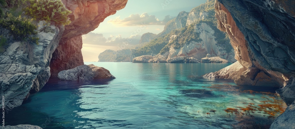 Aufkleber scenic summer getaway over bay with cliffs by the sea perfect for a memorable vacation it includes a