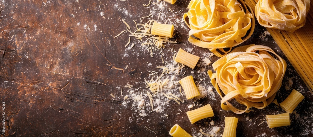 Poster italian style pasta dishes like fettuccine tagliatelle and macaroni with cheese can make for a delec